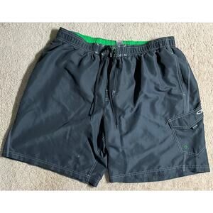 Men's Champion Gray White Stitching Lined Swim Trunks Shorts XXL Elastic Waist